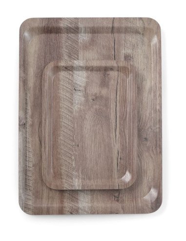 Serving tray with melamine laminate, non slip, with wood design