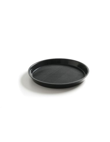 Serving tray round non-slip high rim black