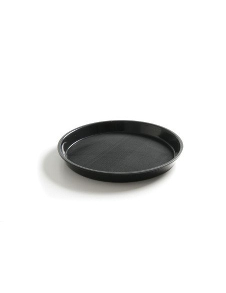 Serving tray round non-slip high rim black