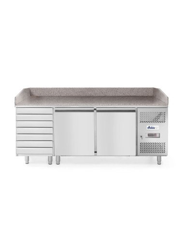 Pizzawerkbank 280 L 2 deuren 7 lades graniet HENDI 232842